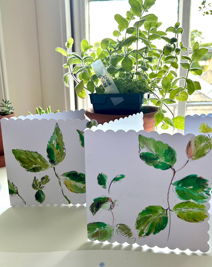 Handpainted Cards - Green Leaves