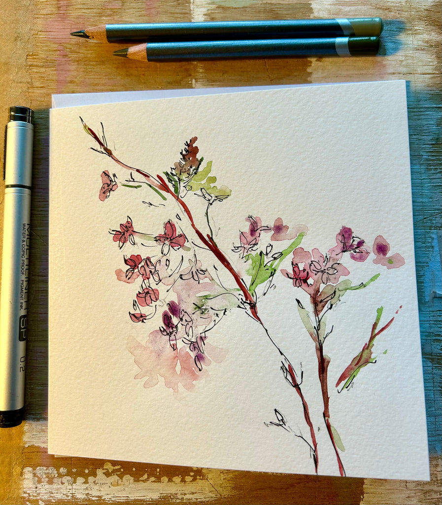 Handpainted Cards - viburnum flowers & eucalyptus leaves