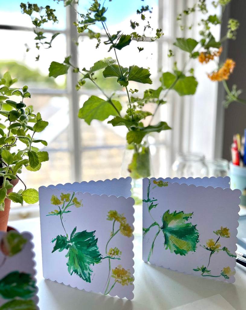 Handpainted Cards - Green Leaves